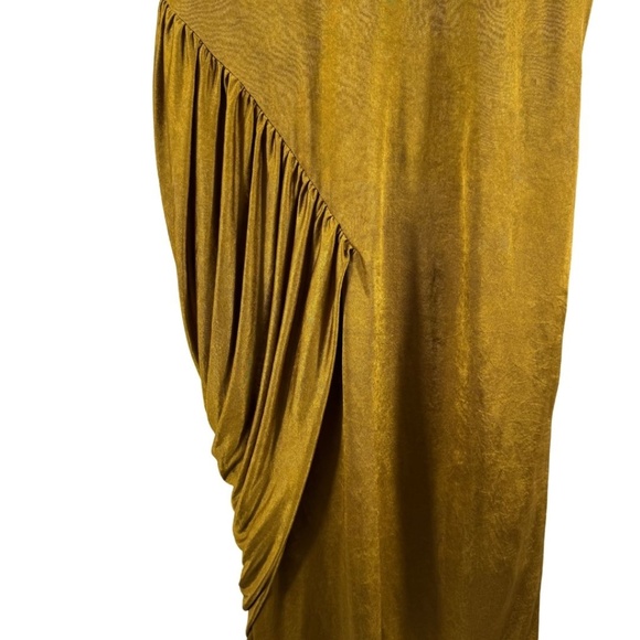 BCBGMAXAZRIA Drape Front Sleeveless Dress with Gold Hardware in Gold Ochre - M - Picture 8 of 9